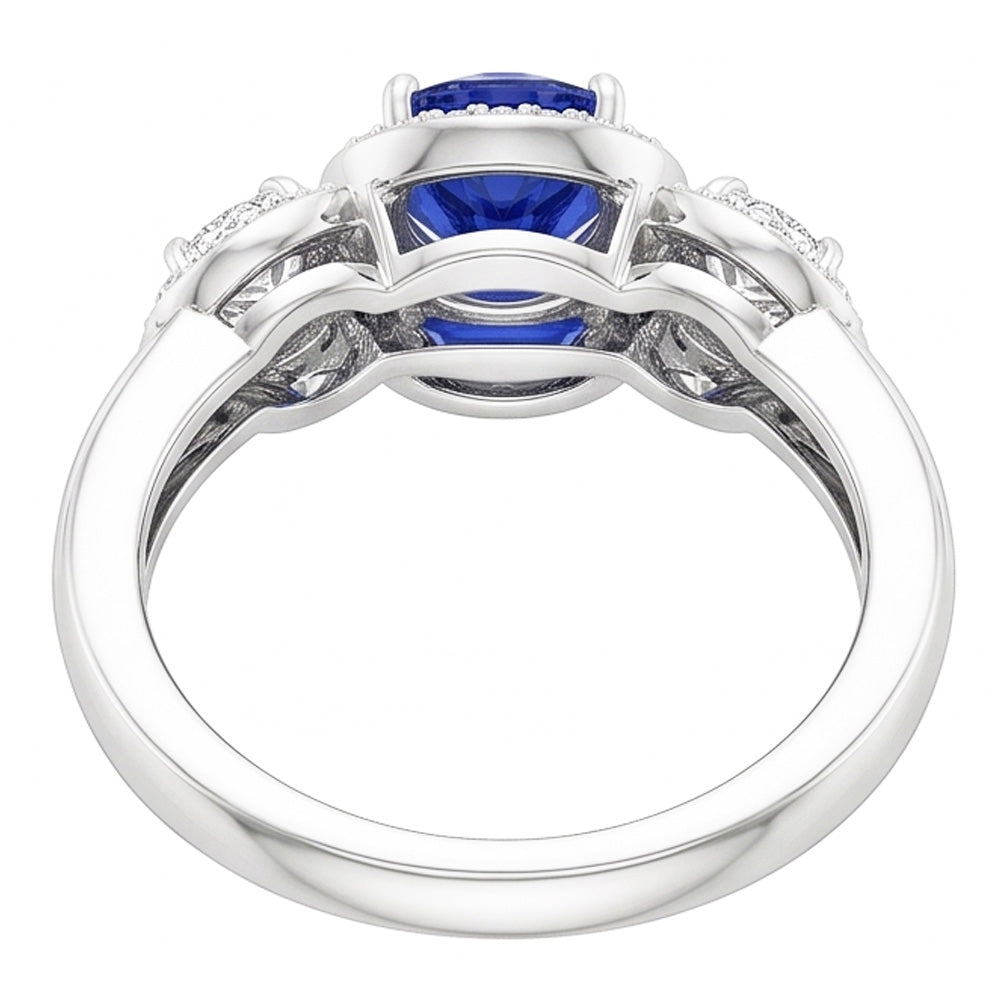 Anello con zaffiro blu rotondo con diamante Halo 5 carati Gioielli da donna