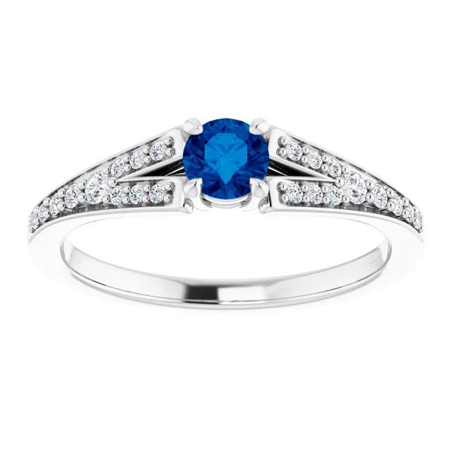 Anello con zaffiro blu rotondo con gambo diviso in oro bianco 14 carati 1.75 carati - harrychadent.it