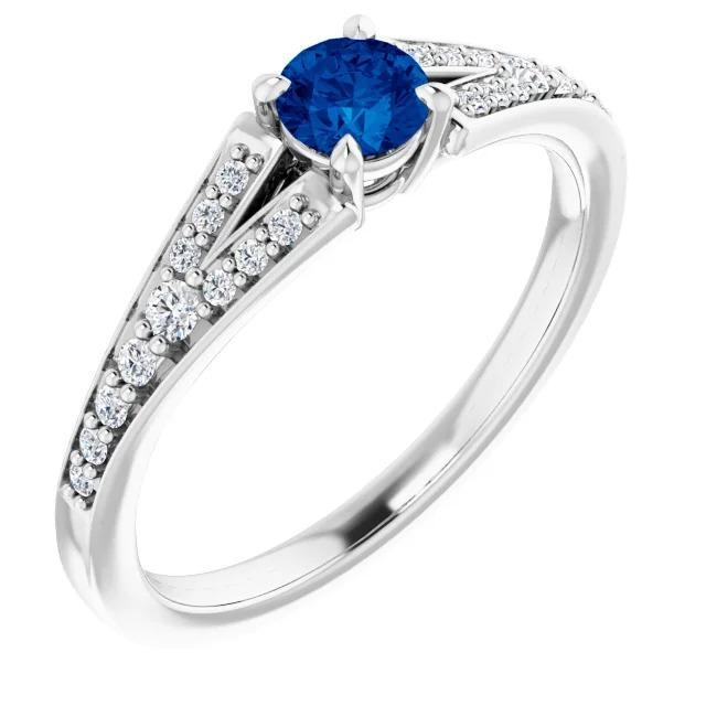 Anello con zaffiro blu rotondo con gambo diviso in oro bianco 14 carati 1.75 carati - harrychadent.it