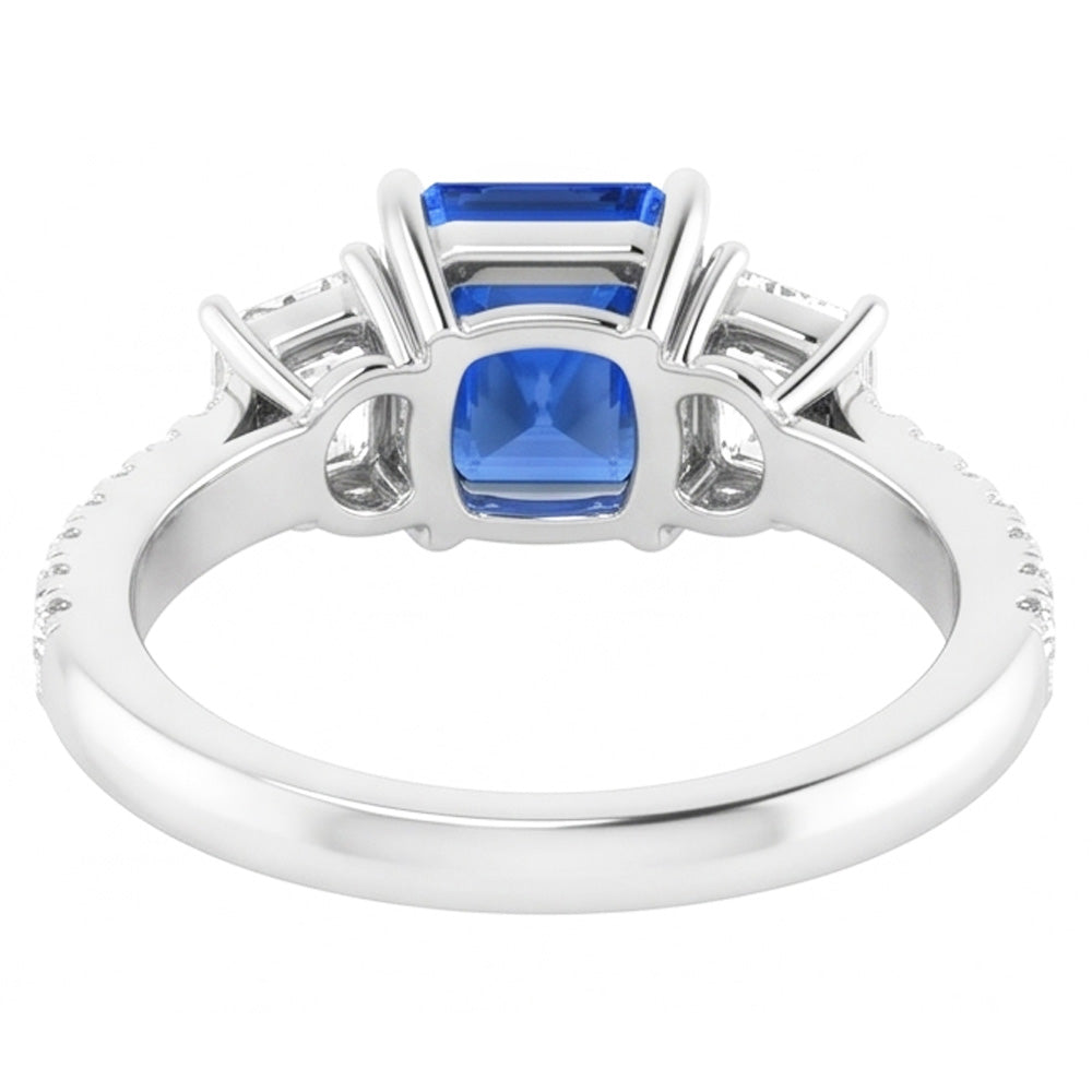 Anello con zaffiro blu scintillante con diamanti 3.50 carati con pietre di smeraldo rotonde