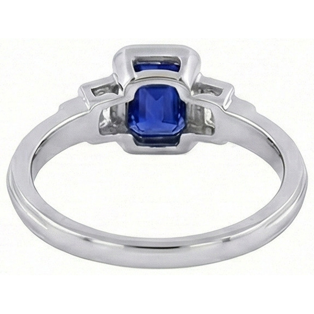 Anello con zaffiro blu smeraldo con pietra preziosa 5 diamanti Baguette in pietra 2 carati