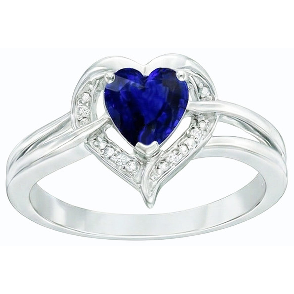 Anello con zaffiro dello Sri Lanka a forma di cuore Halo 1,50 carati di diamanti con oro bianco 14K