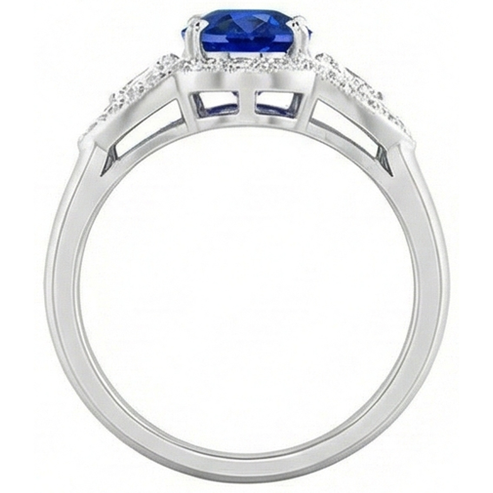 Anello con zaffiro dello Sri Lanka da 3,90 carati e diamanti incastonati in oro bianco 14K