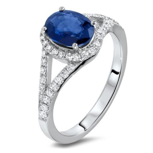 Anello Zaffiro Sri Lanka Diamanti 3.40 Carati Oro Bianco 14K - harrychadent.it
