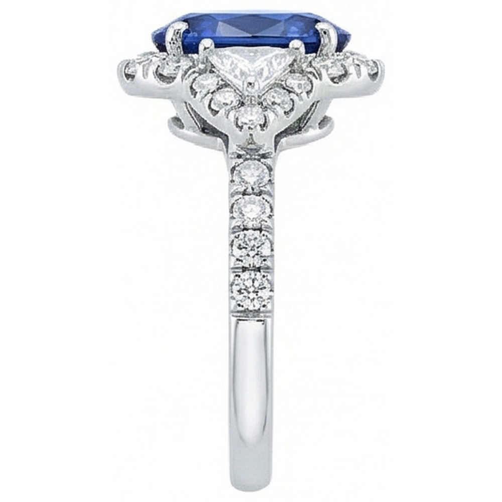 Anello con zaffiro di Ceylon 4 carati e diamanti in oro bianco 14K