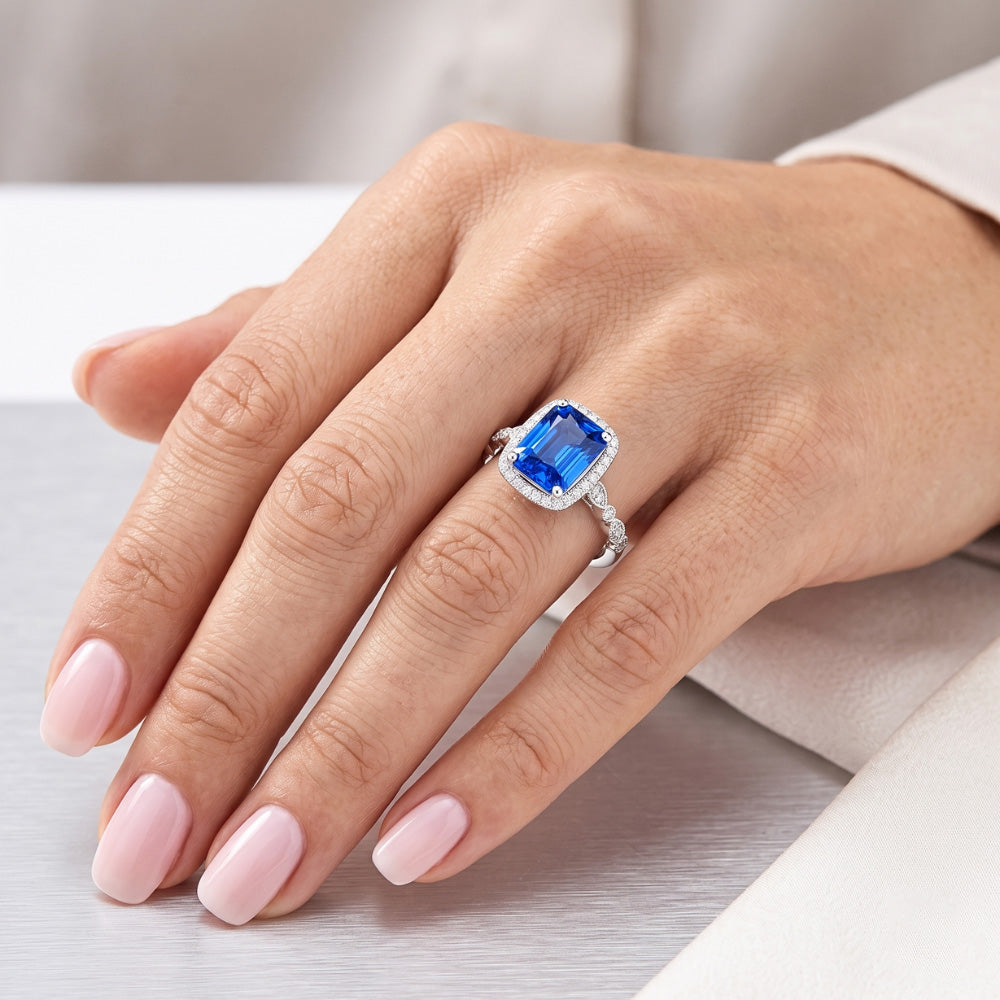 Anello con zaffiro di Ceylon radiante di 4 carati e gioielli da donna con diamanti