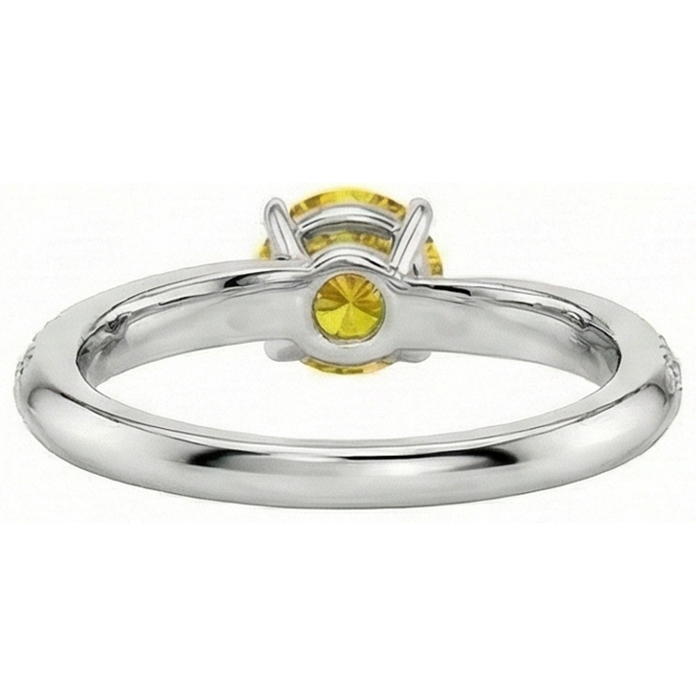 Anello con zaffiro giallo a taglio rotondo da 3.50 ct con incastonatura a griffe con diamanti