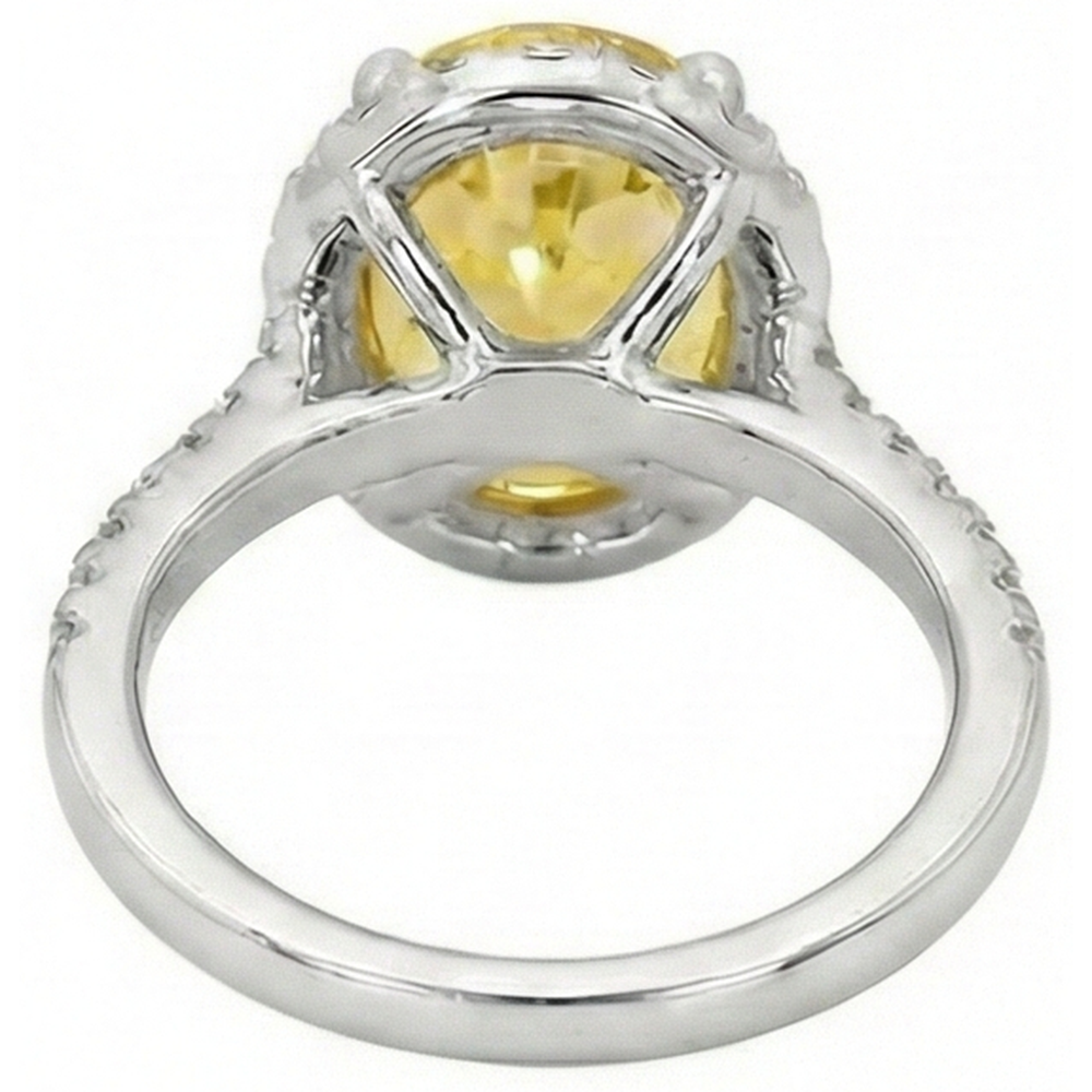 Anello con zaffiro giallo ovale e diamante rotondo in oro bianco 3.5 ct.