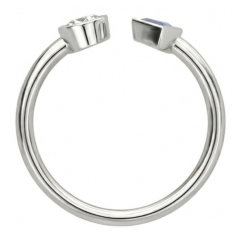 Anello con zaffiro incastonato su castone con diamanti tondi e trilioni di Toi et Moi 1 carato
