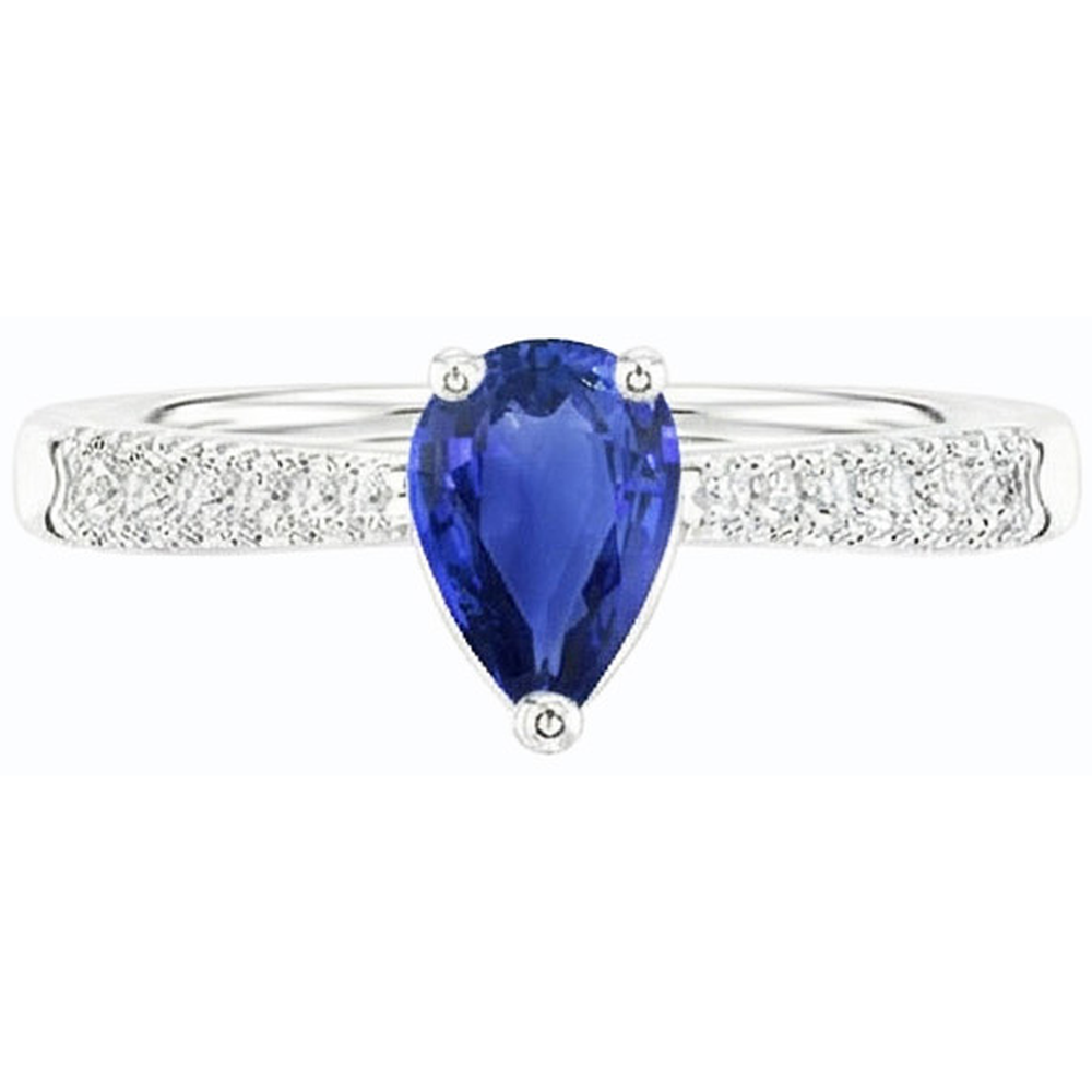 Anello con zaffiro pera blu 2,50 carati e diamanti pietre preziose in oro bianco 14K