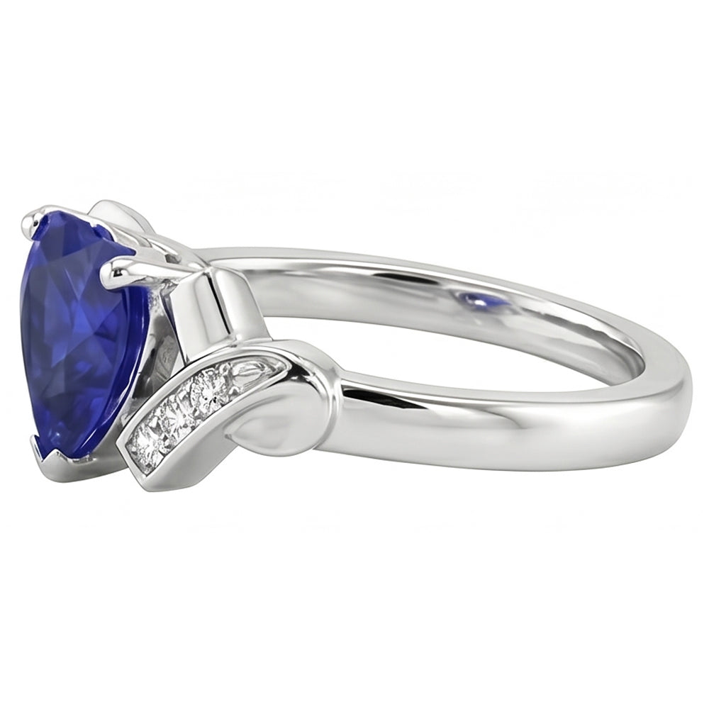 Anello cuore donna stile nastro con diamante zaffiro blu 2 carati in oro bianco 14K