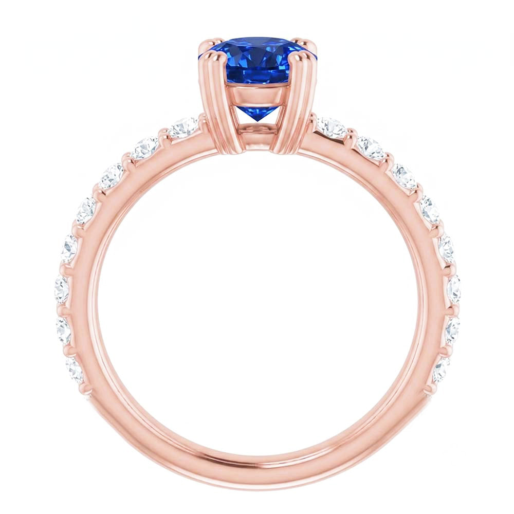 Anello da 2.50 carati in oro rosa 14K con diamante e zaffiro blu rotondo