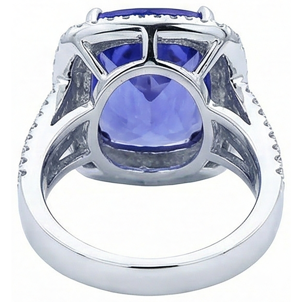Anello da 5 carati Cuscino tanzanite Diamanti Naturali Autentici ( non creati in laboratorio ) Oro bianco massiccio