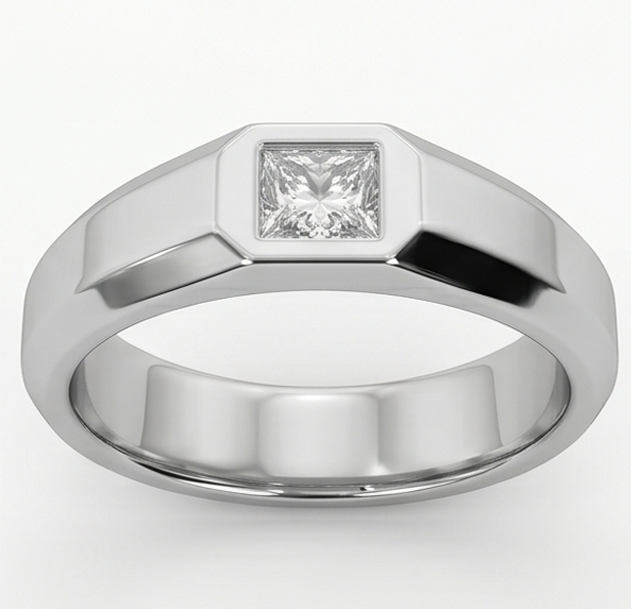 Anello da Uomo Principessa Taglio Diamante Oro Bianco