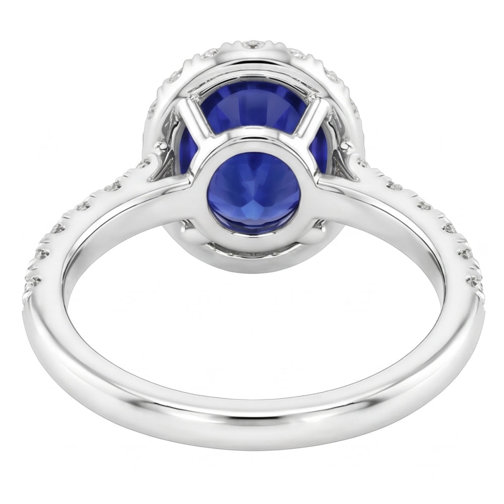 Anello da donna Halo con zaffiro dello Sri Lanka e pavé di diamanti 5.50 carati