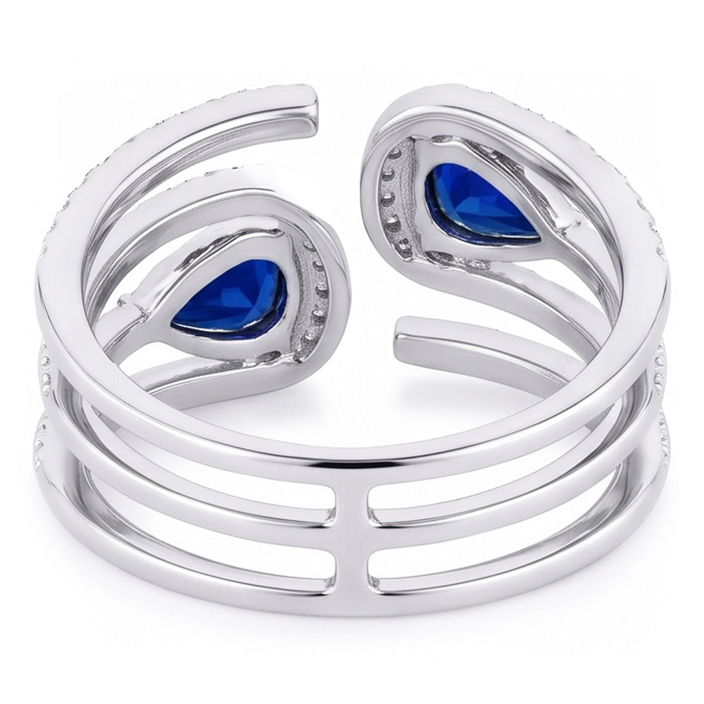 Anello da donna Toi et Moi Pear con zaffiro blu e diamante da 3,50 carati con Oro Bianco 14K