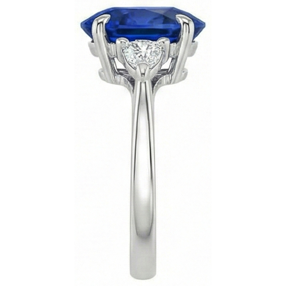 Anello da donna con 3 pietre ovale blu zaffiro e diamante taglio trilioni 3 carati