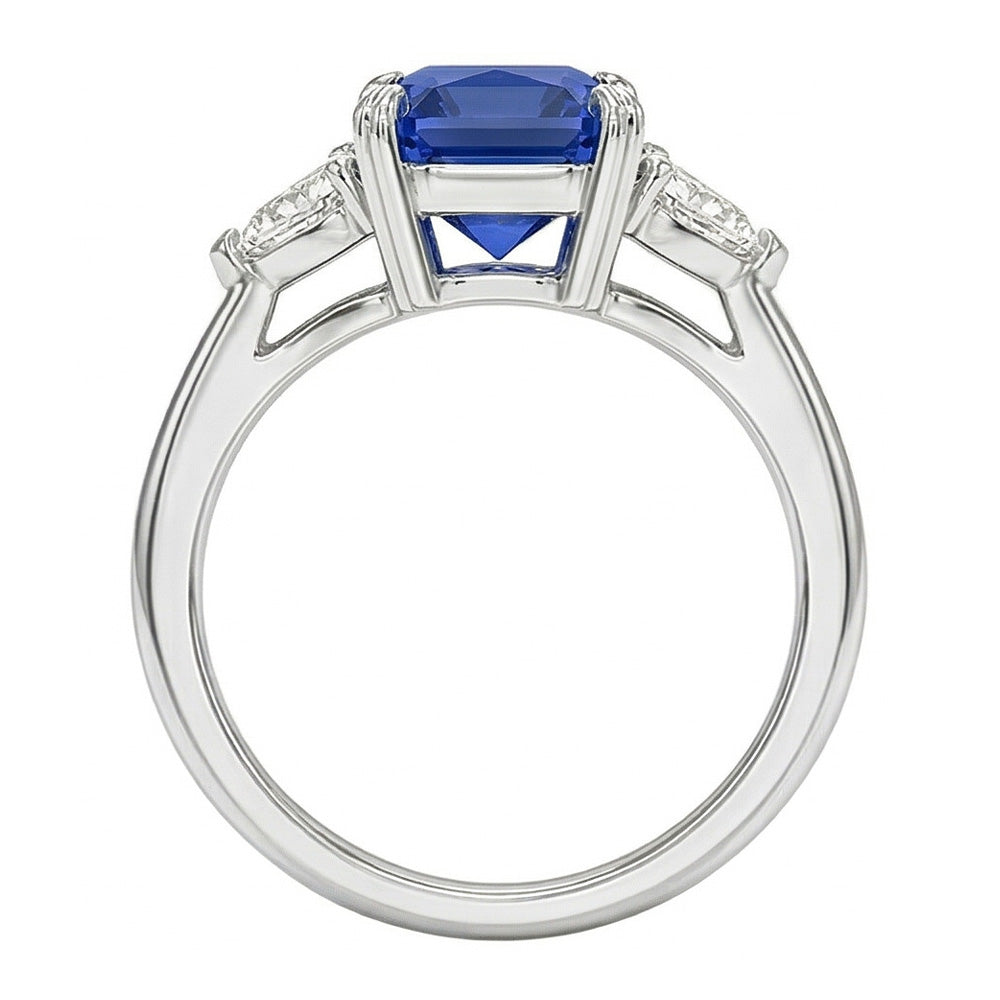 Anello da donna con 3 zaffiri radianti e trilioni di diamanti 2.25 carati