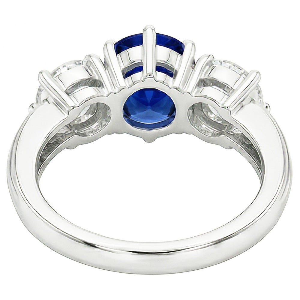 Anello da donna con diamanti tondi zaffiro blu da 5,50 carati 3 pietre gioielli