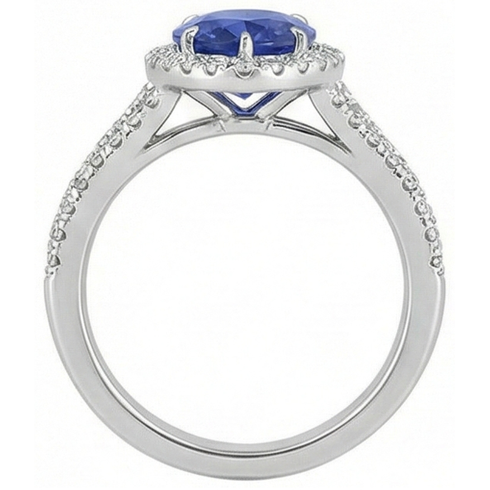 Anello da donna con gemma di aureola pera zaffiro blu con accenti 5.50 carati