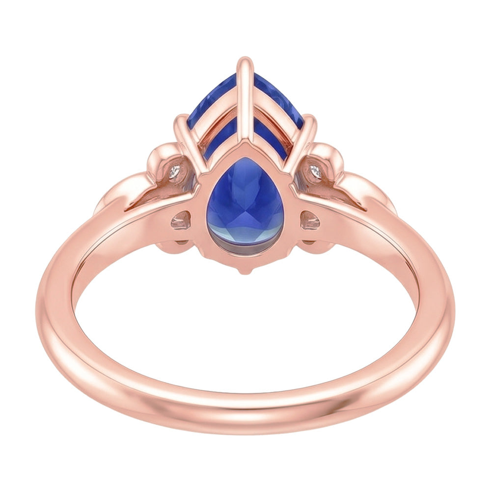 Anello da donna con pietra preziosa zaffiro blu 4.50 carati taglio a pera con accenti
