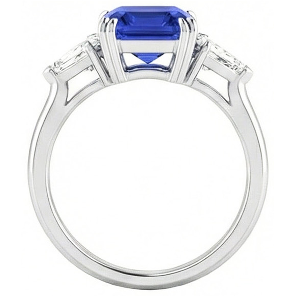 Anello da donna con zaffiro taglio Asscher 2.50 carati con diamanti baguette affusolati