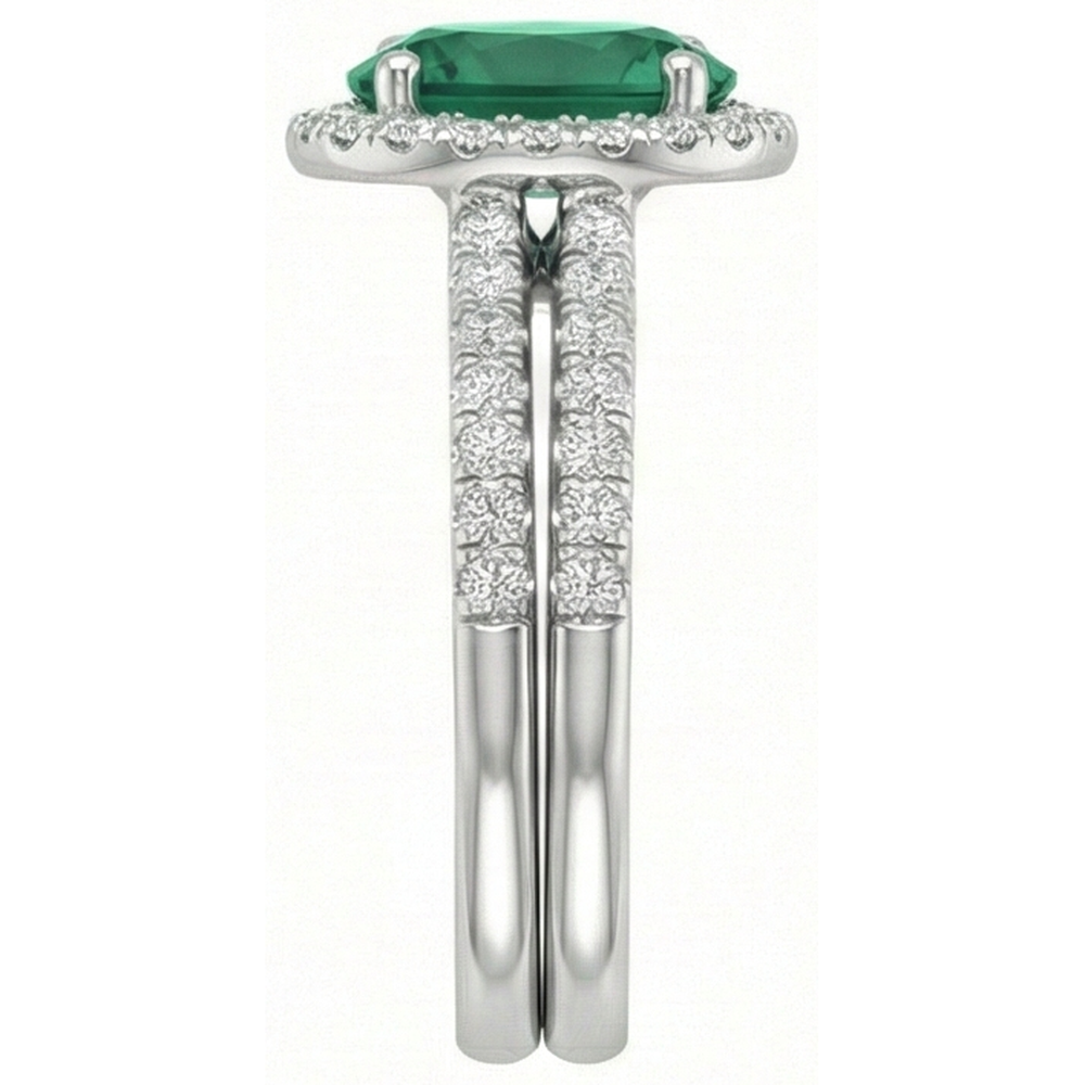 Anello da donna in oro bianco 14K con smeraldo verde e diamante. Gioielleria raffinata da 4,55 carati