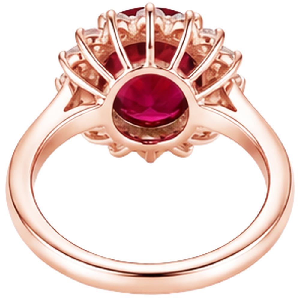 Anello da donna in oro rosa 14K con rubini a taglio ovale e diamanti rotondi 8.50 ct
