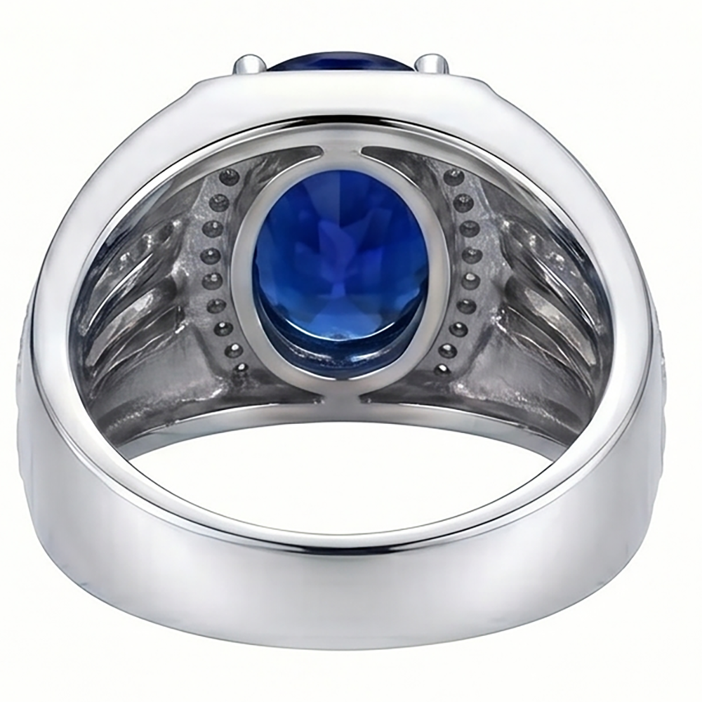 Anello da uomo con diamante ovale blu zaffiro 4 carati oro bianco 14K