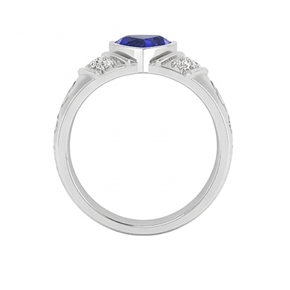 Anello da uomo con diamanti in oro stile antico zaffiro taglio trilioni 1,90 ct