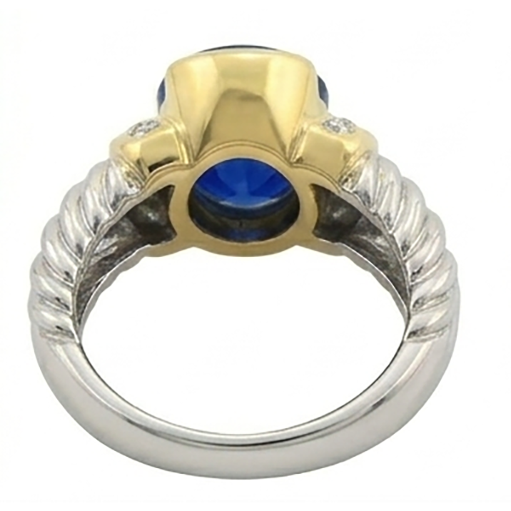 Anello da uomo con zaffiro ovale dello Sri Lanka e diamante da 3,50 carati in oro bianco 14K