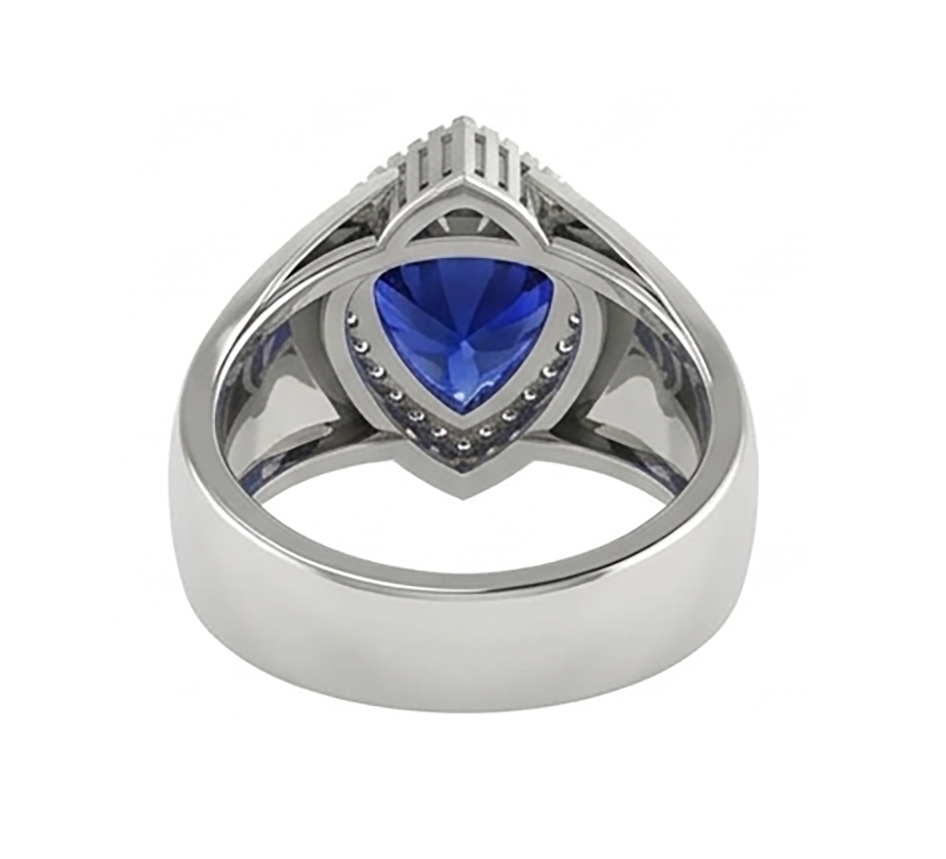 Anello da uomo con zaffiro trilione di 2.50 carati di diamanti in oro bianco 14K