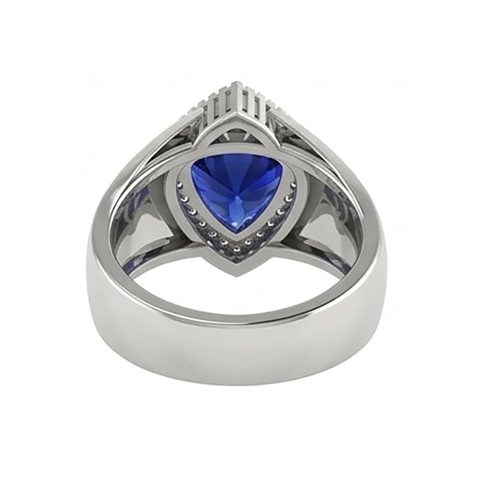 Anello da uomo con zaffiro trilione di 2.50 carati di diamanti in oro bianco 14K