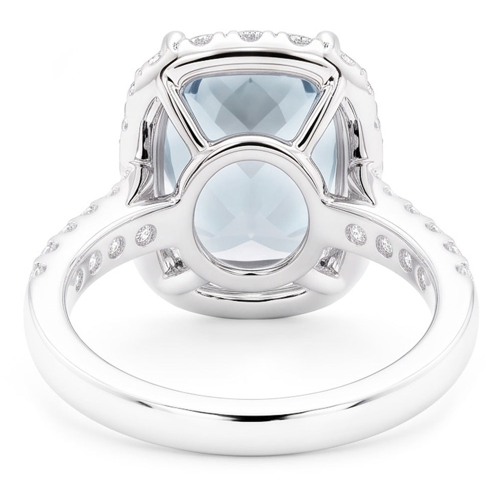 Anello di fidanzamento 11.25 ct con acquamarina e diamanti in oro bianco 14K