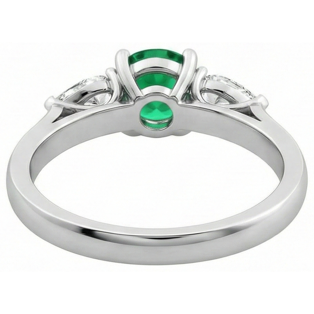 Anello di fidanzamento con 3 pietre di Verde smeraldo e diamanti 3 carati in oro bianco 14K