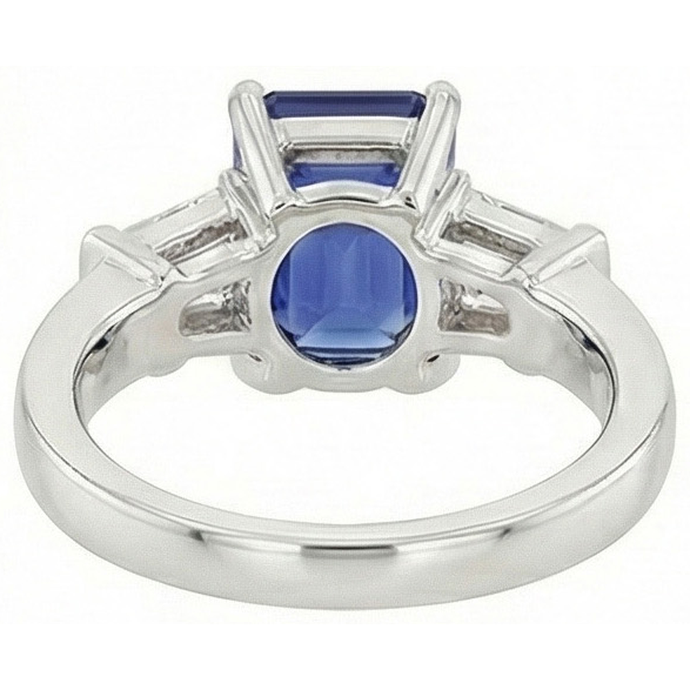 Anello di fidanzamento con 3 pietre di diamante e smeraldo blu zaffiro 2.50 carati