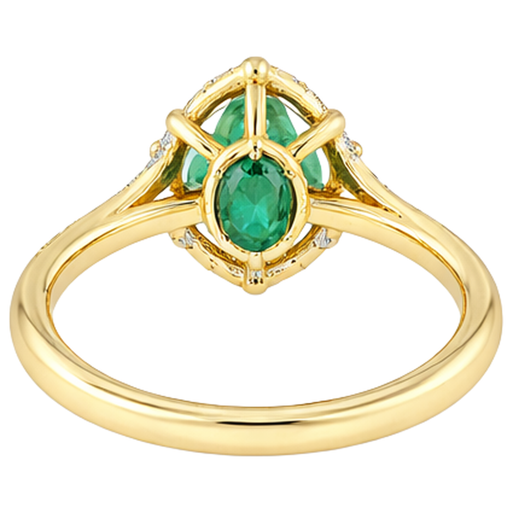 Anello di fidanzamento con Verde smeraldo e diamanti da 3.20 carati in oro giallo 14K