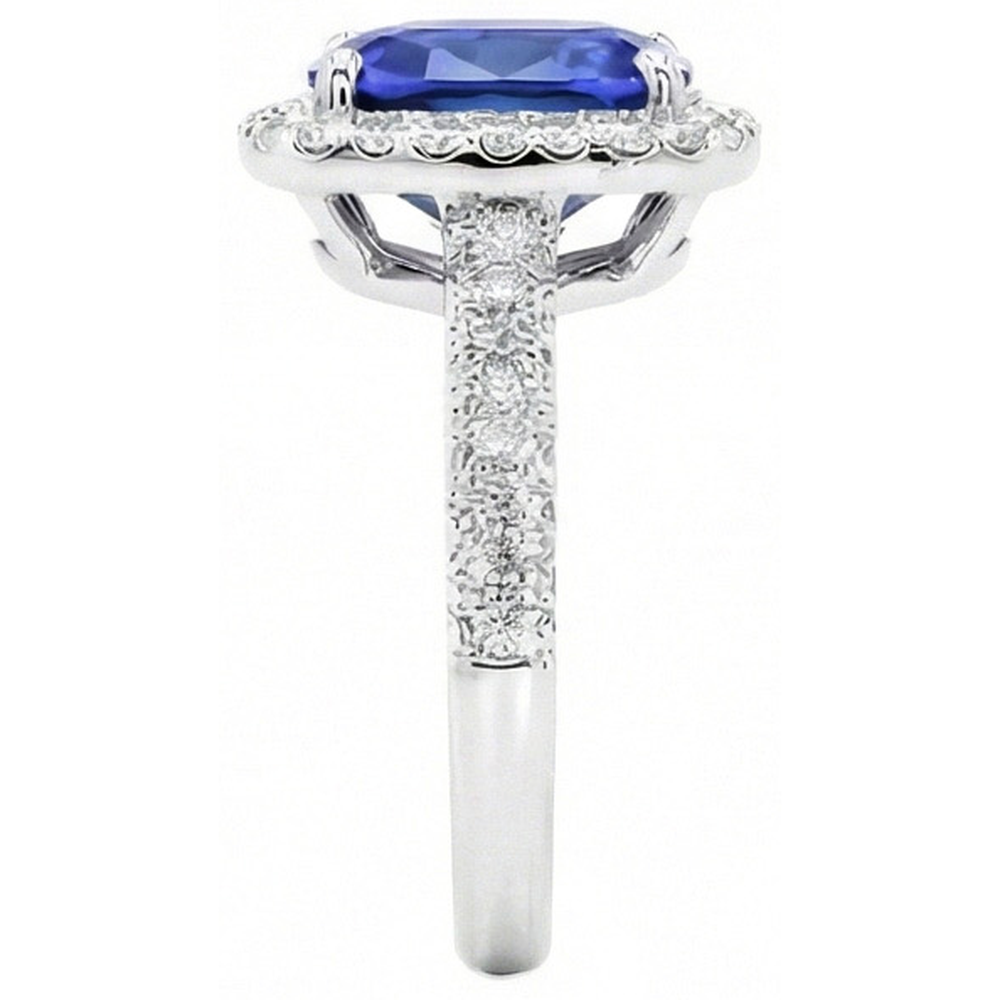 Anello di fidanzamento con alone ovale zaffiro dello Sri Lanka e diamante 9 carati Nuovo