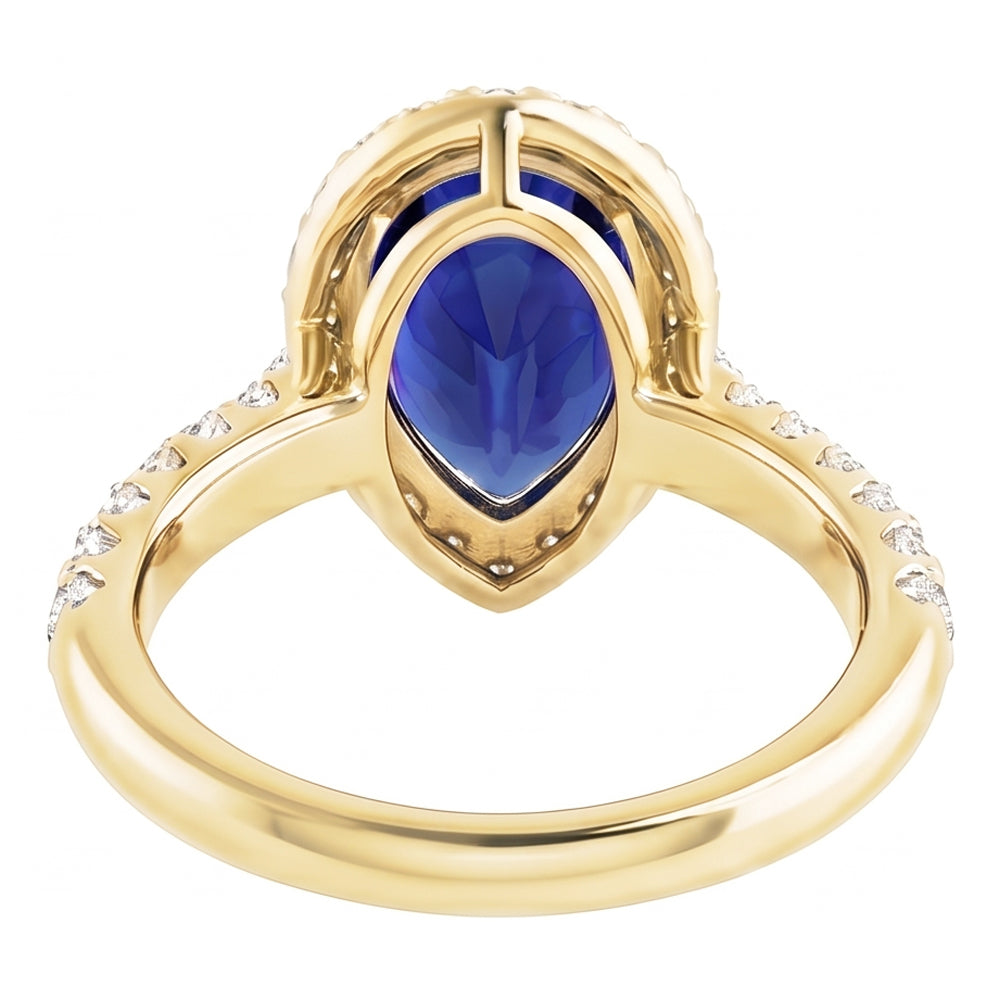 Anello di fidanzamento con diamante Halo Blue Zaffiro oro giallo 5 carati