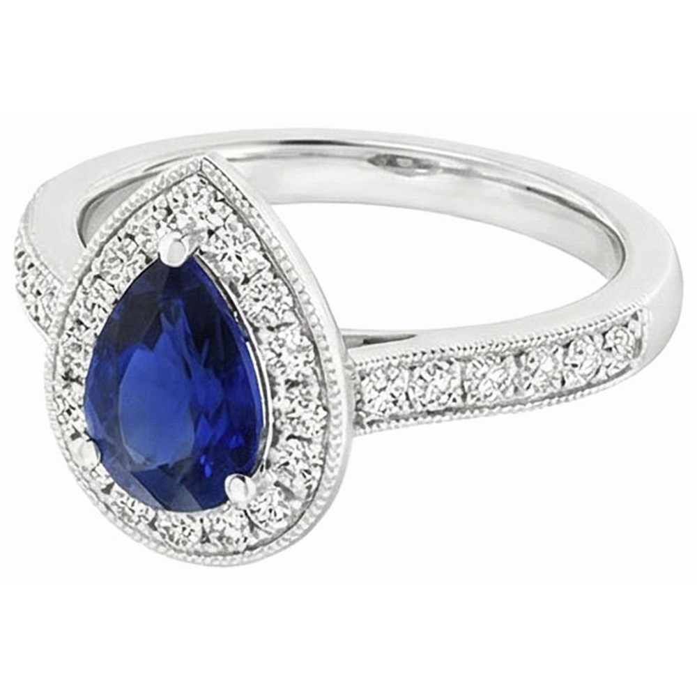 Anello di fidanzamento con diamante Halo Pera Srilanka Zaffiro 4.50 carati