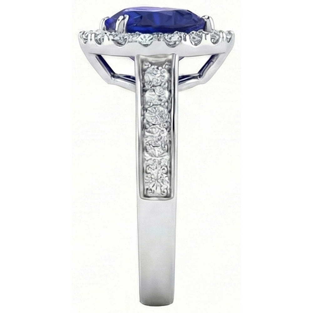 Anello di fidanzamento con diamante Halo. taglio a cuore. zaffiro blu 4 carati