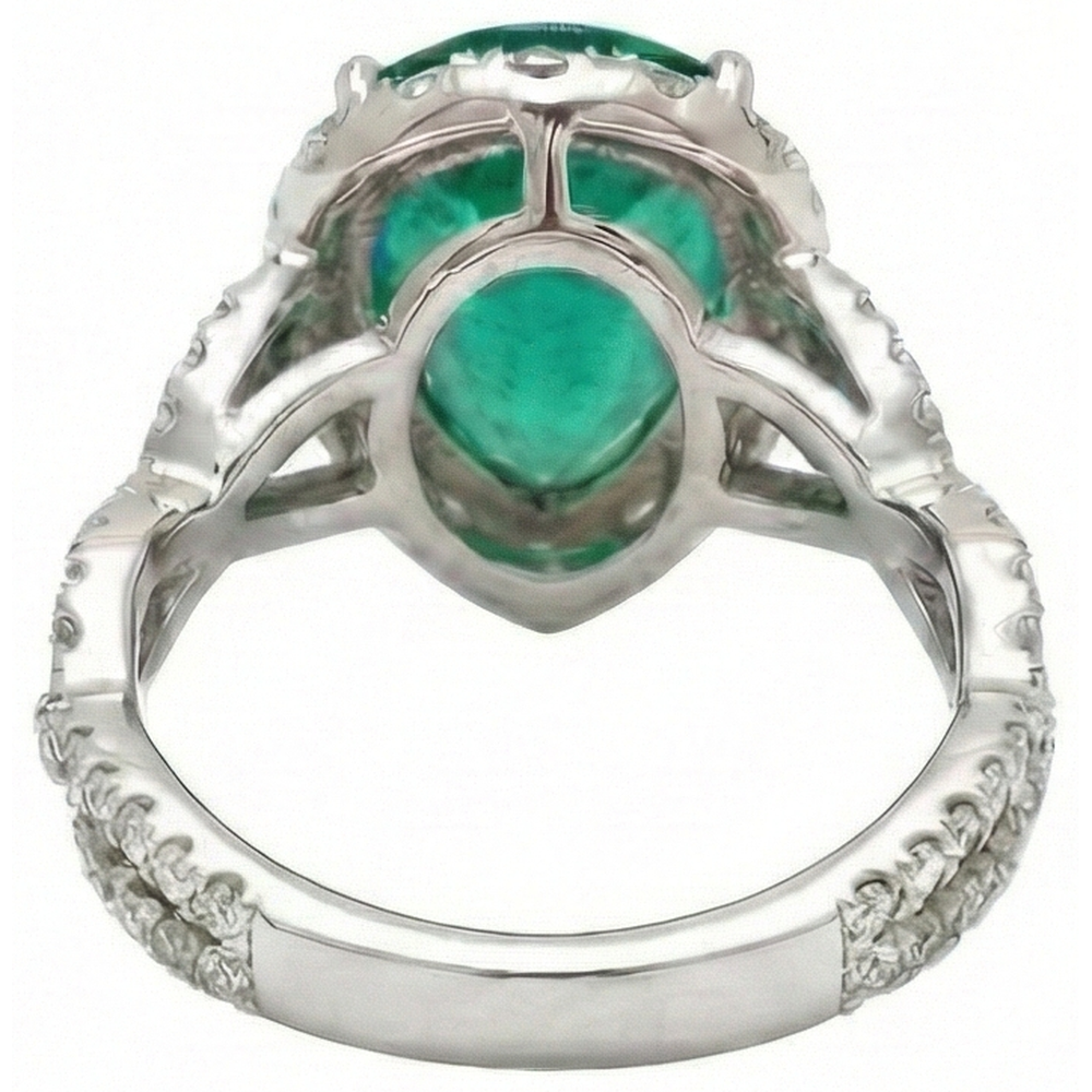 Anello di fidanzamento con diamante Verde smeraldo taglio pera 9 carati oro bianco 14K