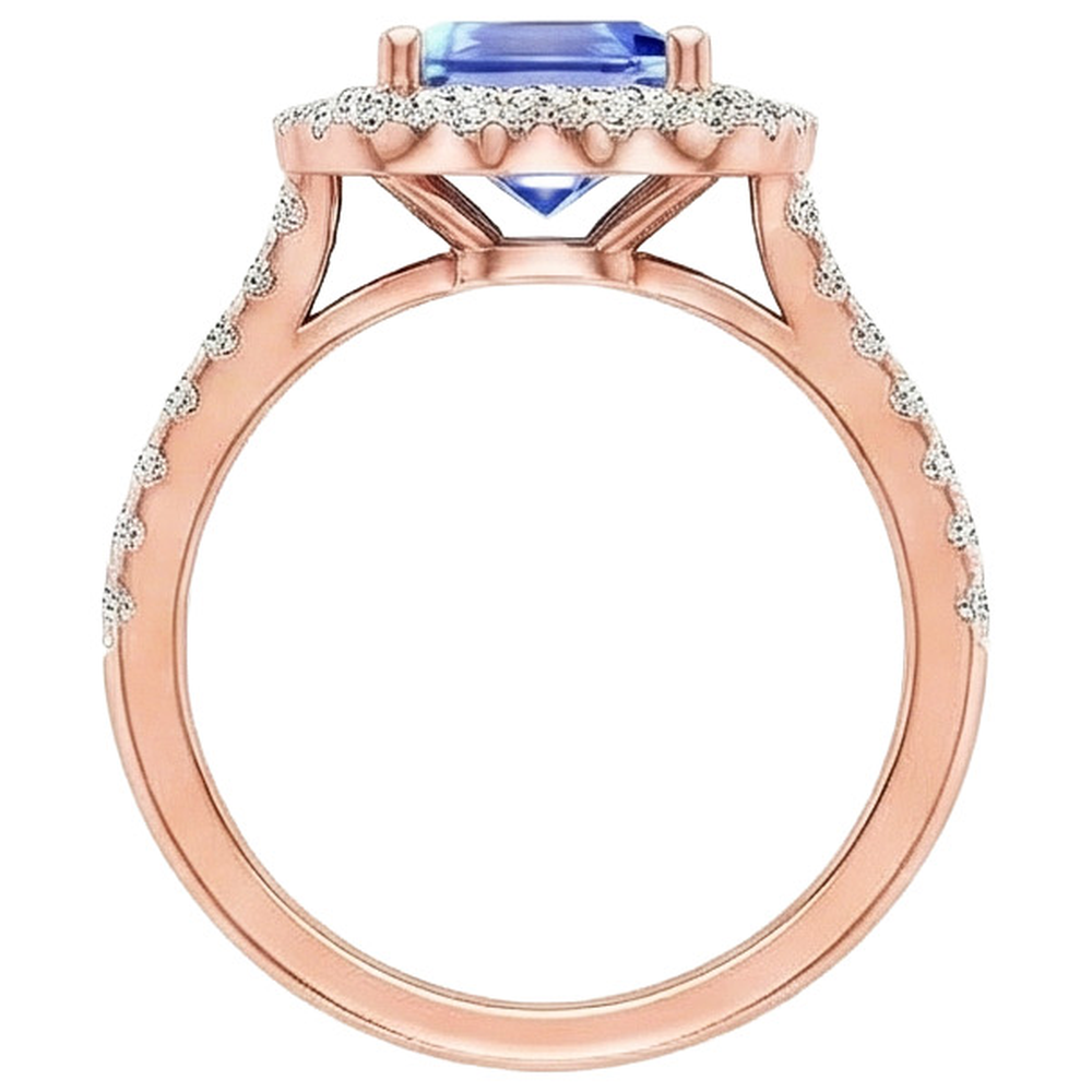 vero asscher zaffiro 5carati anello su bianco