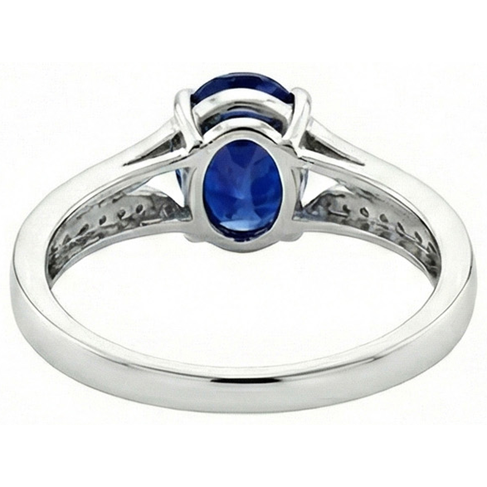 Anello di fidanzamento con diamante ovale blu zaffiro gambo diviso 3.50 carati Nuovo