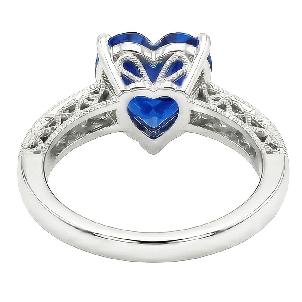 Anello di fidanzamento con diamante zaffiro blu Ceylon taglio cuore 2.50 carati