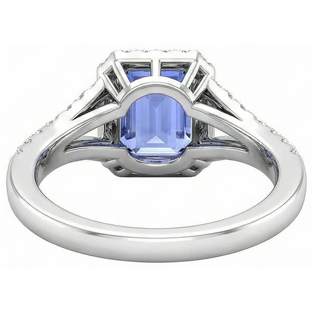 Anello di fidanzamento con diamanti tanzanite smeraldo 4.10 carati oro bianco 14K