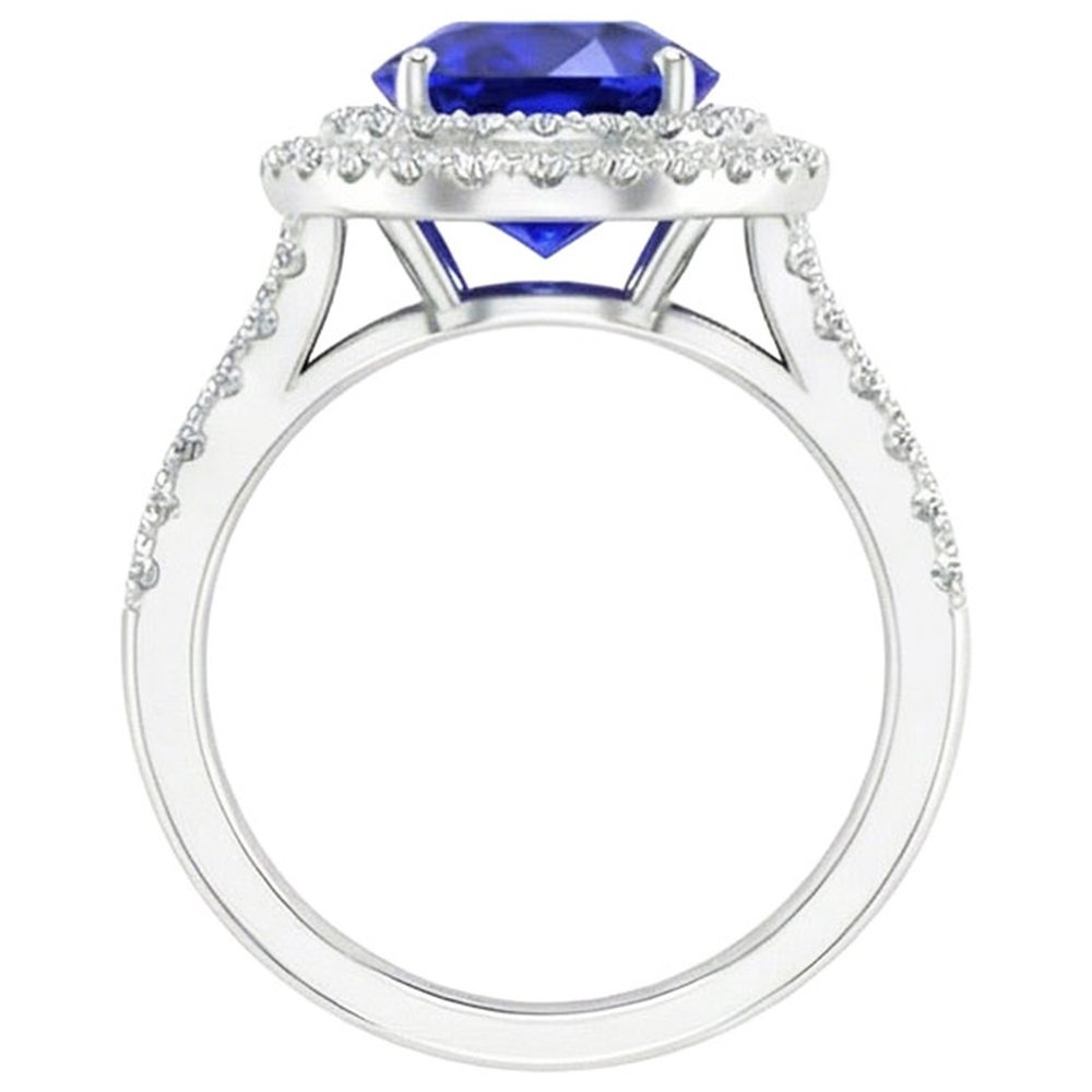 Anello di fidanzamento con doppio zaffiro Ceylon Halo 6.75 carati Gioielli da donna