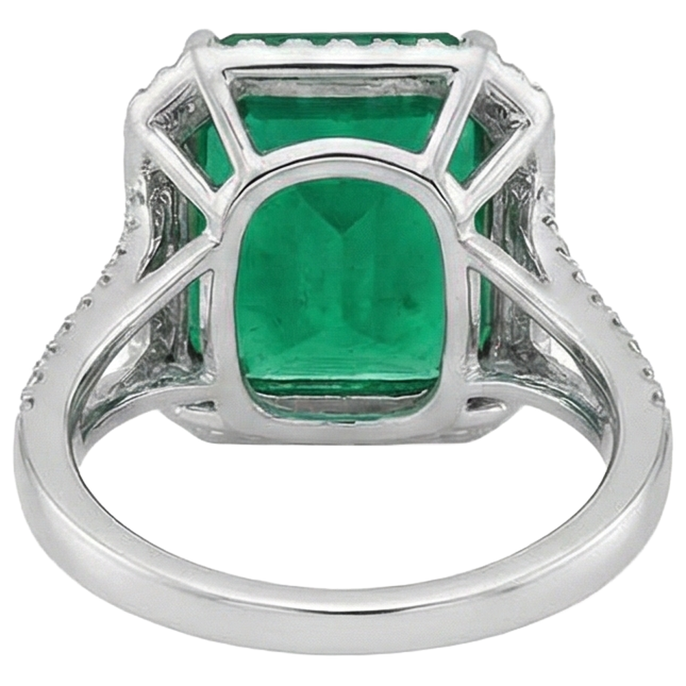 Anello di fidanzamento con pietra preziosa verde smeraldo diamante 10,50 carati WG 14K