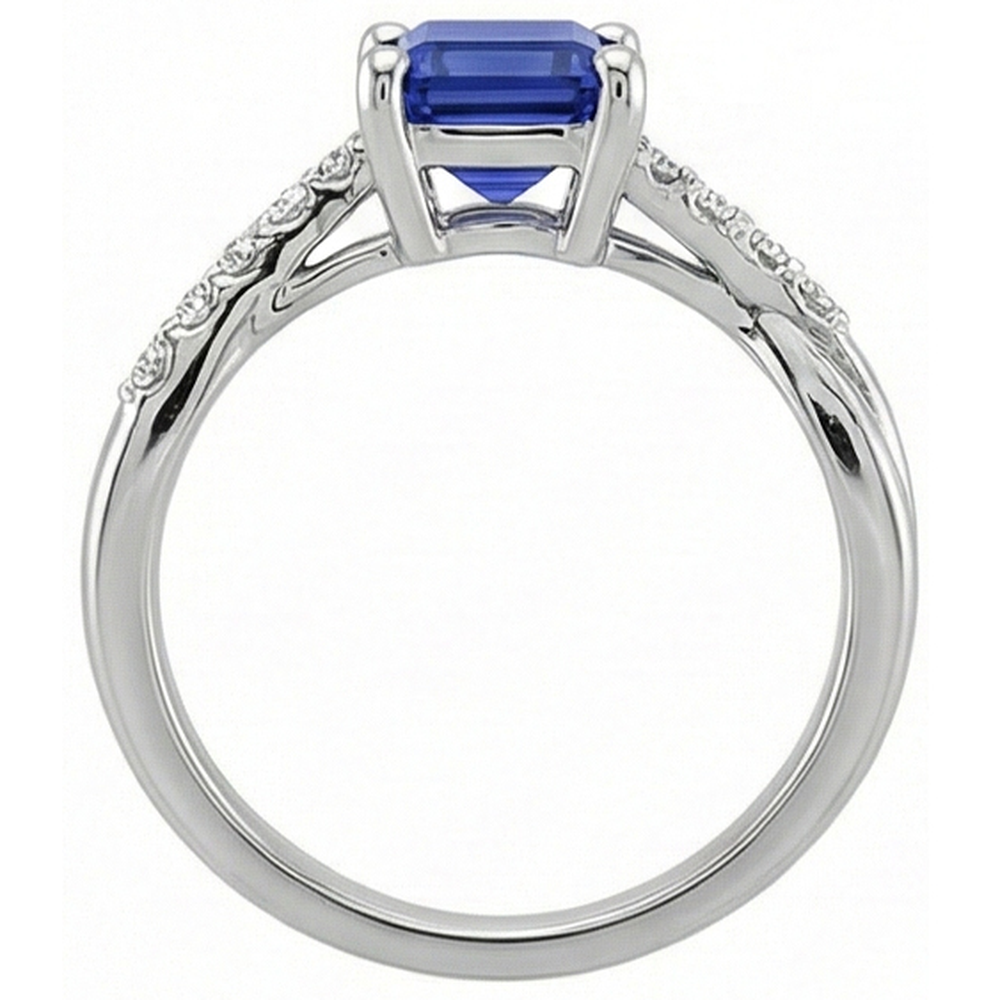 Anello di fidanzamento con pietre laterali zaffiro blu e diamante 3.25 carati
