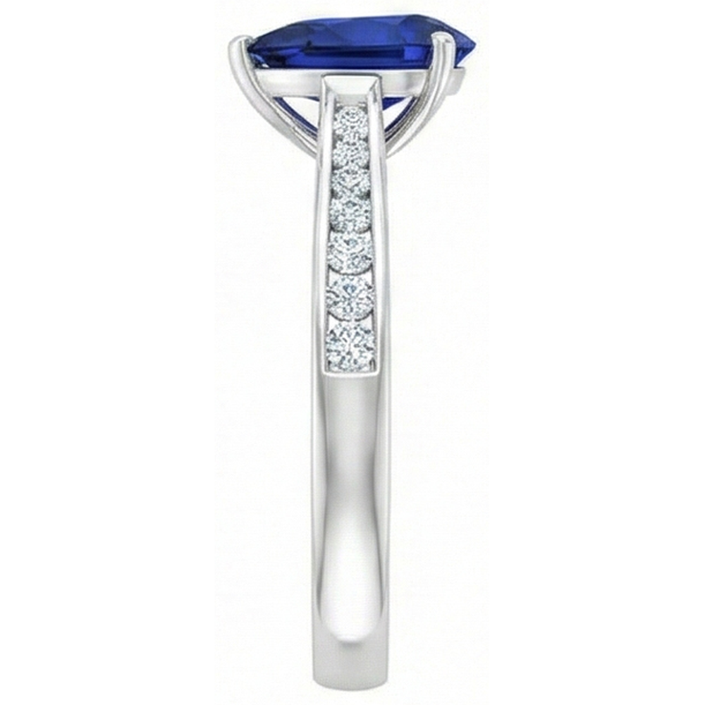 Anello di fidanzamento con pietre preziose, zaffiro blu pera a 2 carati con oro bianco 14K